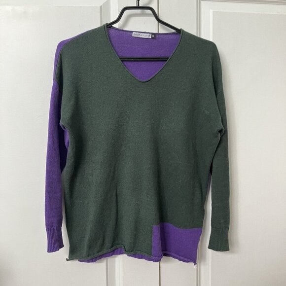 Zaket & Plover Sweater Womens XS Gray Cotton Cashmere Colorblock Gray Purple - Picture 1 of 6